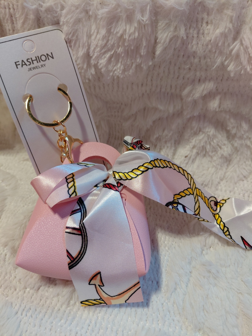 Fashion Jewelry Pink Bow Key & Card Holder with Nautical Scarf Accent